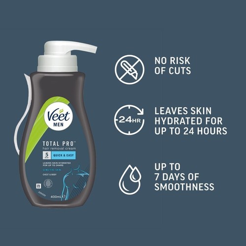 Veet Men Hair Removal Cream, 400ml, Sensitive Skin, Hair Removal Cream For Men - Picture 4 of 8