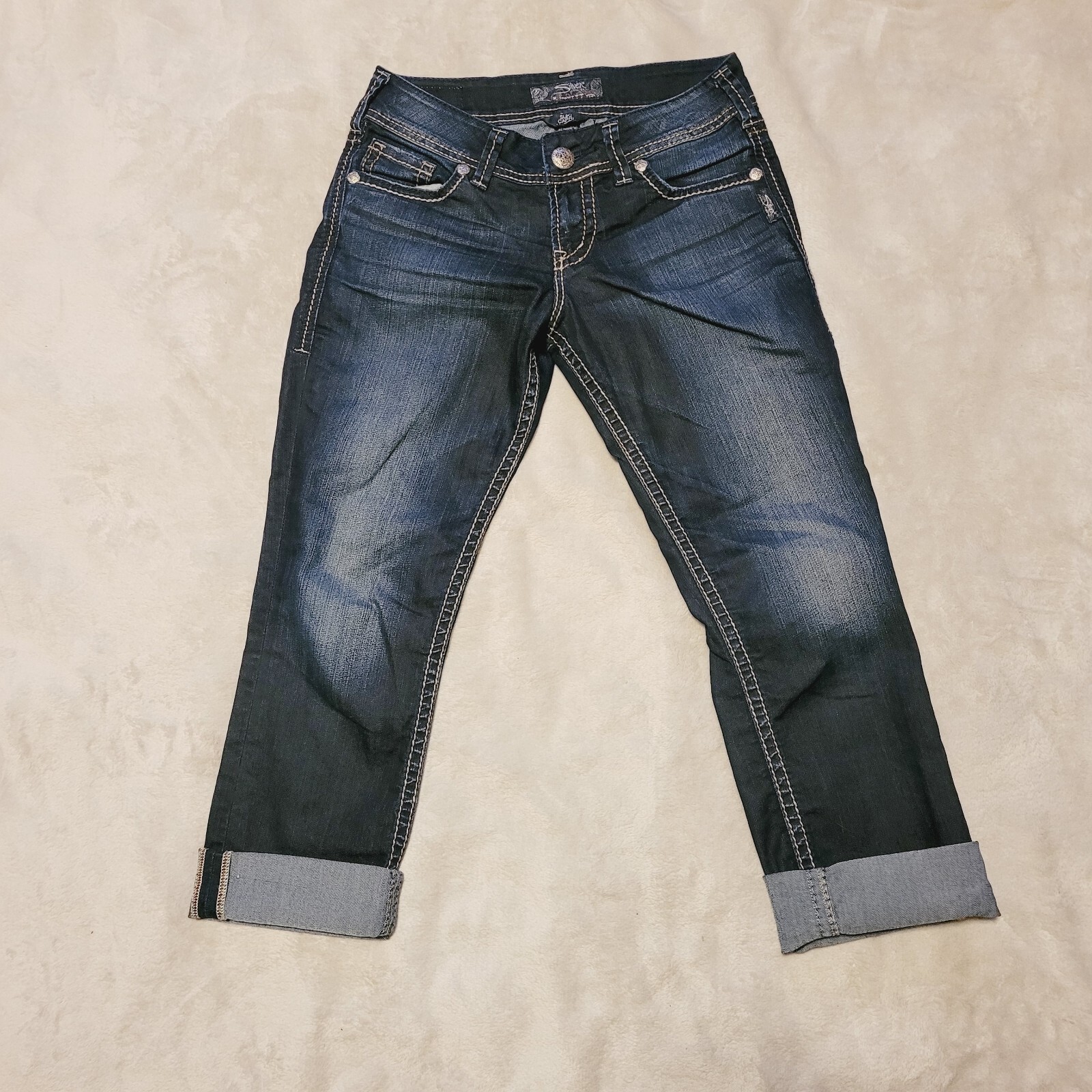 Silver Jeans Womens Size 25 Suki Capri Pants High Rise Stretch Blue Denim