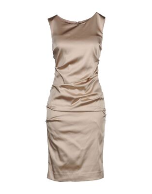 Nicole Miller Satin Ruched Sleeveless Sheath Dress Sz 4 Gold Champagne |  eBay