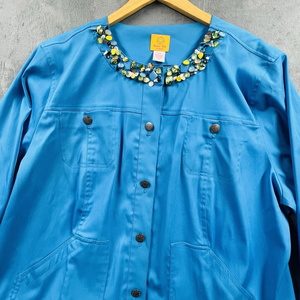 Ruby Rd. Women Size 22 Blue Jacket Embellished Jeweled Designed Office Workwear - Image 4 of 4