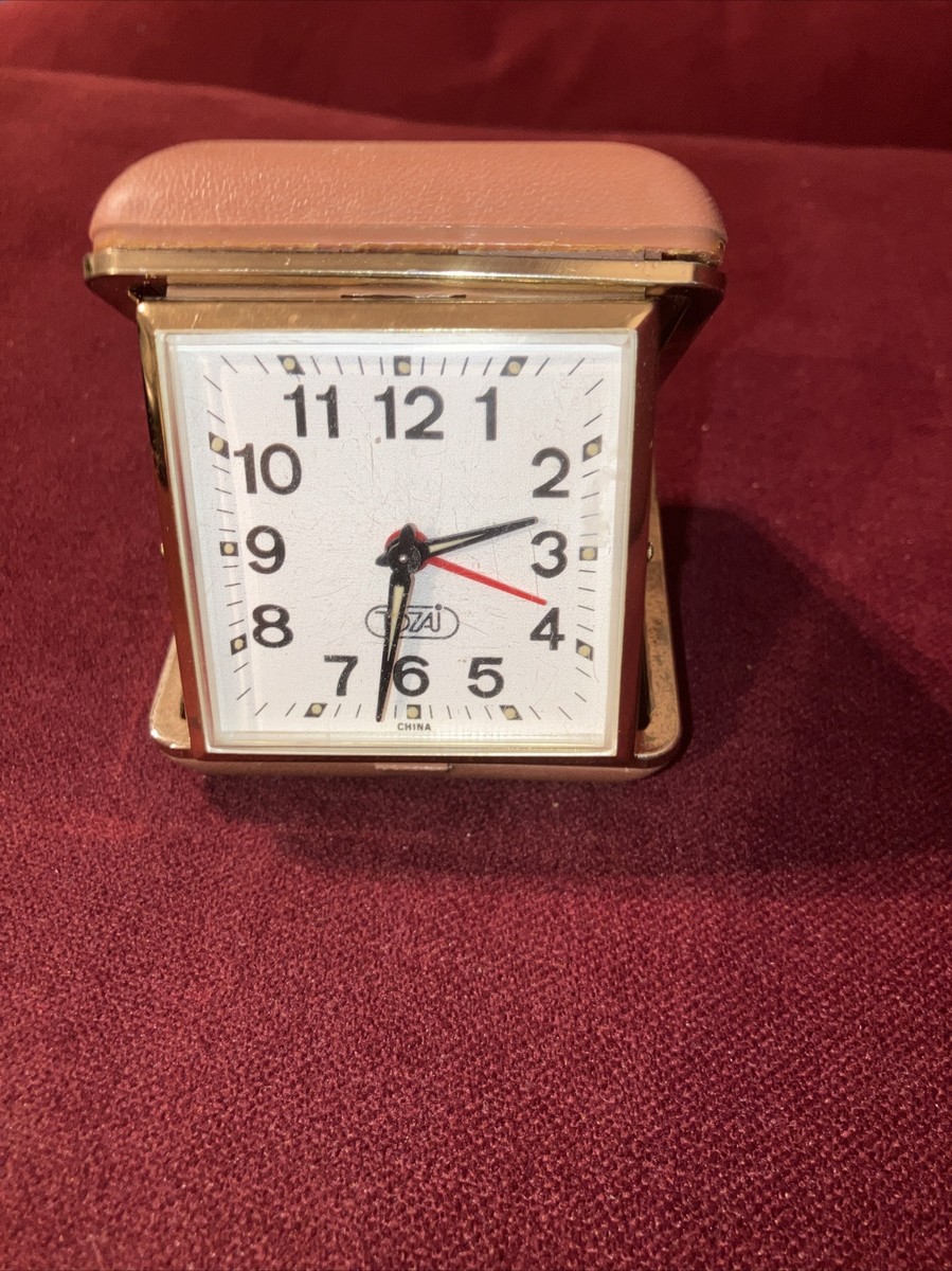 Vintage Tozai, Brown, Wind Up, Fold Up Travel Alarm Clock, Tested