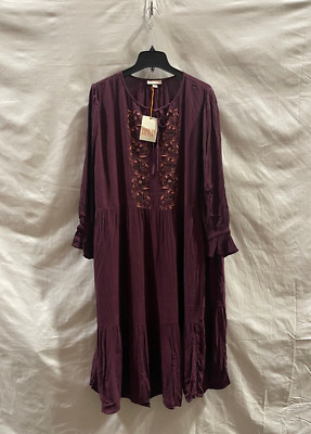 Womens Plus Size Long Sleeve Embroidered A-Line Dress - Knox Rose Plum Purple 4X
