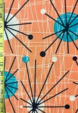 Atomic Peach Michael Miller Fabric mid century modern orange teal sputnik