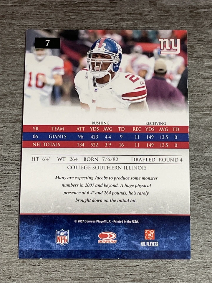 Brandon Jacobs 2007 Donruss Gridiron Gear Giants #7  *L675* - Image 2 of 2