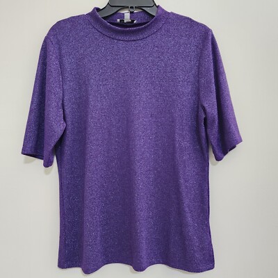 SKINNYGIRL bethenny frankel Large Metallic Mock Neck Slinky Stretch Top Purple