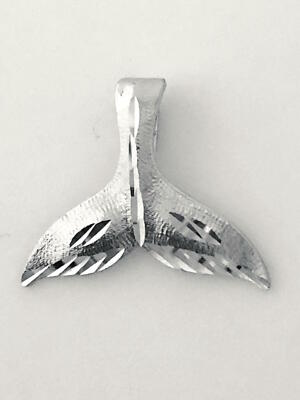 14K Solid White Gold Hawaiian Whale-tail Pendant. Width: 3/4 (19mm) C-2433-60