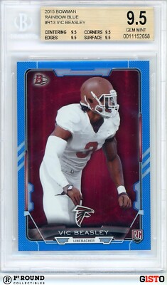POP Vic Beasley Jr RC BGS 2015 Bowman Rainbow Blue Rookie Card Gisto  /499
