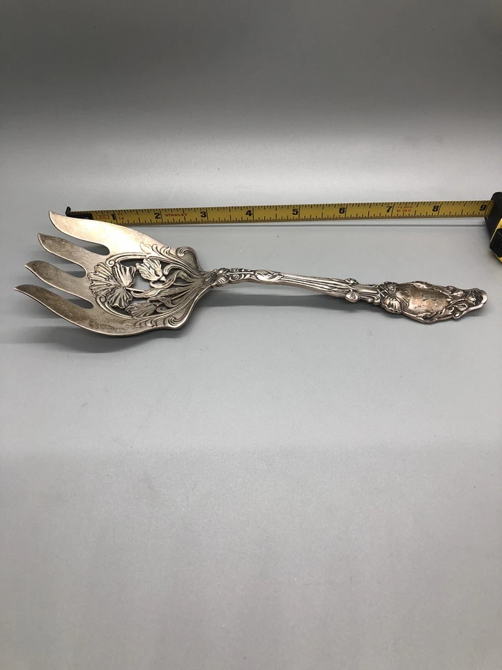 "Tenedor para servir de plata de ley 925 patrón Gorham's Virginiana 97 g 8,75""" Foto 3 de 4