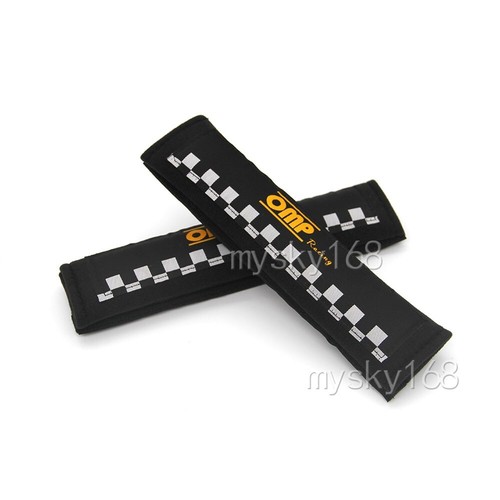 OMP 2Pc Black Seat Belt Pads Comforter Car Safety Soft Shoulder Strap