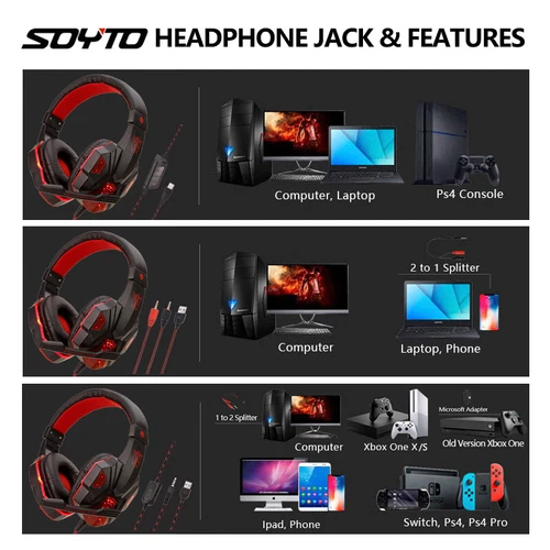 3.5mm Gaming Headset Mic Headphones Stereo Bass Surround For PS5 PS4 PC Xbox One - Picture 15 of 24