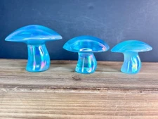 Viking Blue Opalescent Carnival Glass Mushroom Set by Mosser (Set of 3) LE