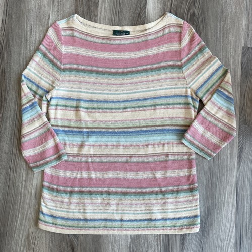 Vintage 90s Lauren Ralph Lauren L Linen Blend Shirt 3/4 Sleeve Stripe Tunic Top