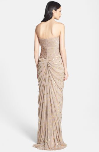 NUEVO SIN ETIQUETAS Vestido Adrianna Papell Láminado Punto Malla Drapeada Bronceado y Dorado Talla 4 - Imagen 2 de 2