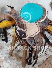 Western Barrel Leather Racing Saddle with Tack Set Free shipping