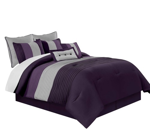 Chezmoi Collection Loft 8-Piece Luxury Striped Comforter Set (King, Purple/Gr... - Picture 2 of 7