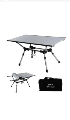 Camping Table Aluminum Detachable Roll Up Top Adjustable Height Portable Folding
