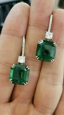 4Ct Lab Created Green Emerald Diamond Drop/Dangle Earrings 14K Yellow Gold Over