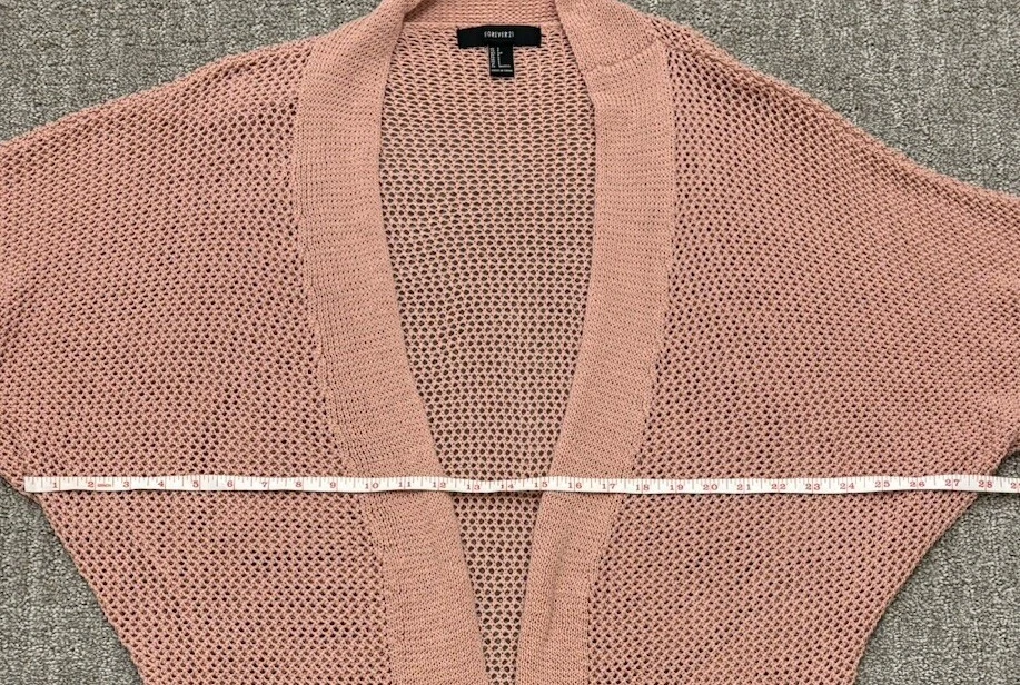 Forever 21 Chunky Crochet Knit Open Cardigan Sweater Blush Pink Women’s Small - Image 4 of 4