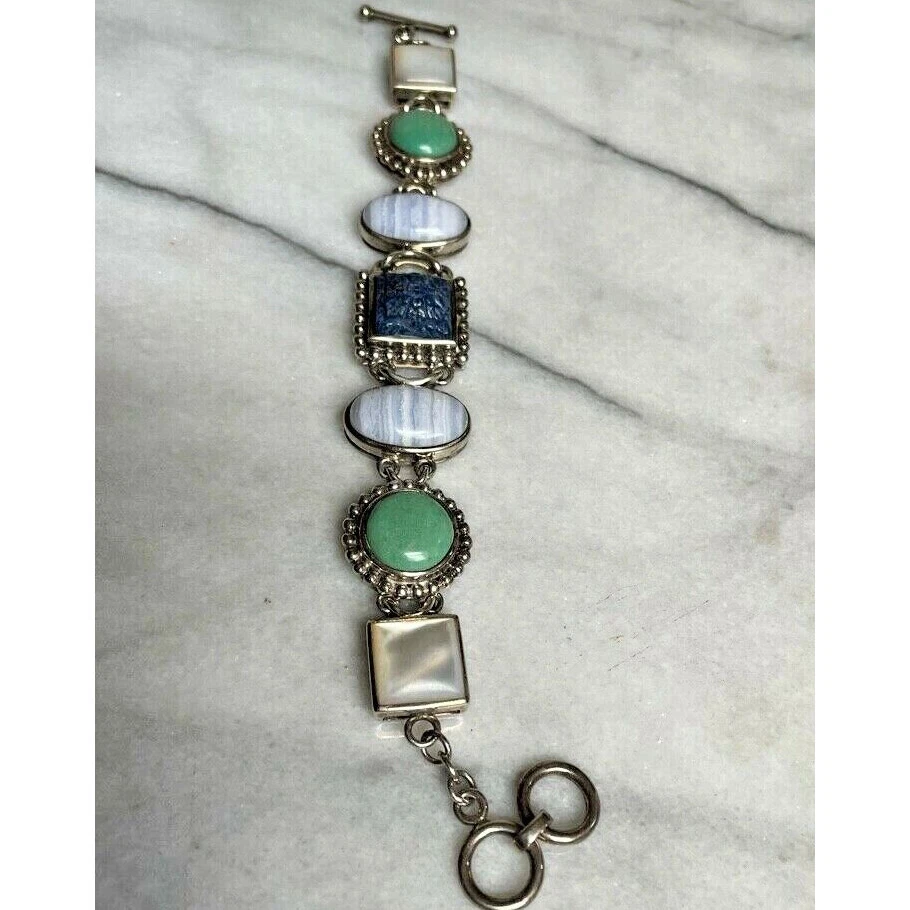 GORGEOUS WHITNEY KELLY 925 STERLING SILVER MULTI-GEM STATEMENT TOGGLE BRAC SKY - Image 3 of 4