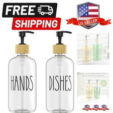 Dish Soap Dispenser Set with 2 Pack 16.9oz Clear Glass Bottle, Dish Soap Disp...