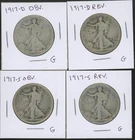 Lot of (4) Coins - 1917-D & S  Obv + Rev Walking Liberty Halves *Better Dates!*