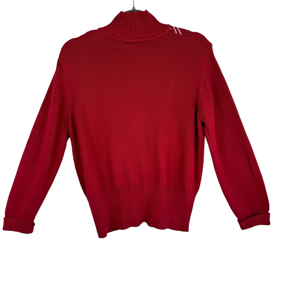 Suéter Nine & Company 100% Algodón Rojo Blanco Cremallera Completa Cuello Simulado Talla M Foto 2 de 4