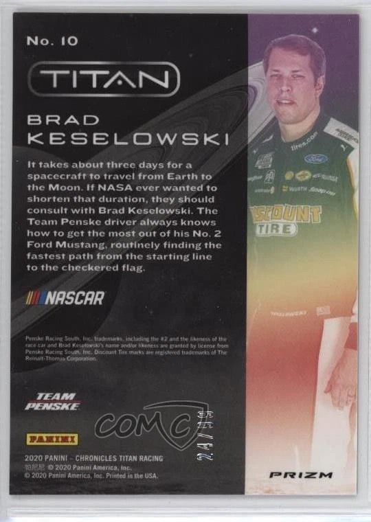 2020 Panini Chronicles Titan Red Prizm /99 Brad Keselowski #10 - Image 2 of 2