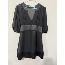 GUESS Marciano Black Sheer Puff Empire Silk Y2K Babydoll Mini Dress M Whimsigoth