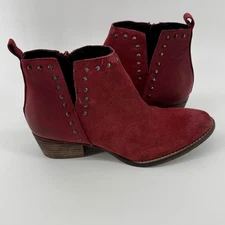 Diba Red Suede Leather Studded Ankle Boots Side Zip Block Heel Size 8.5