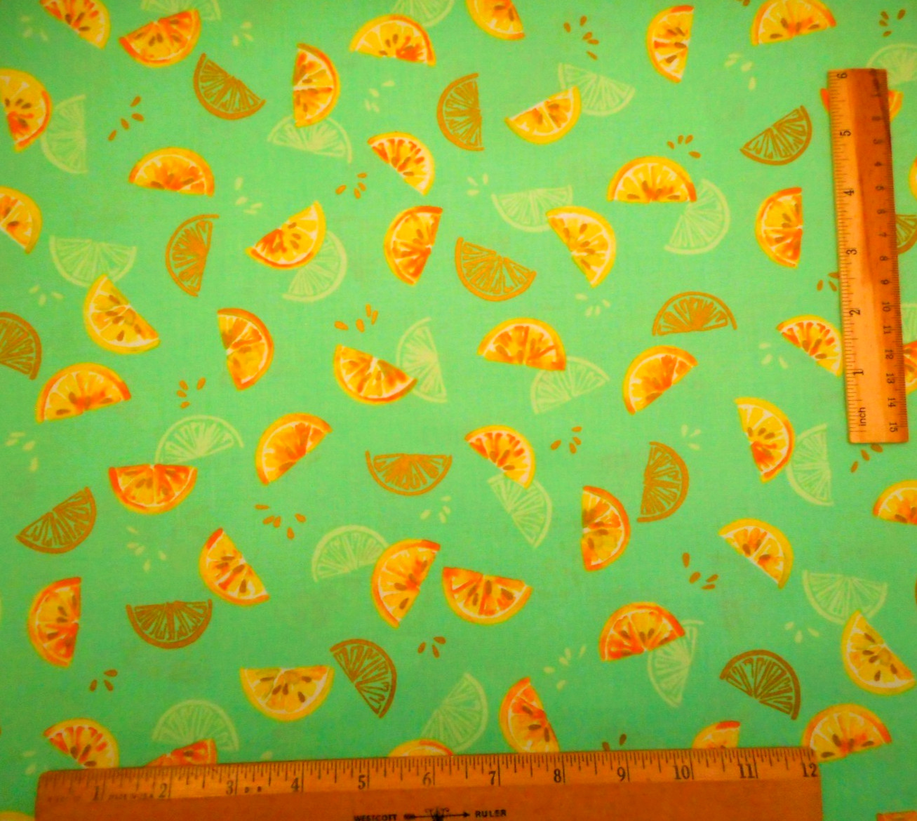 Kaufman Fabric By Yard Yellow Metallic Gold Lemon Slices Green Wishwell Cotton