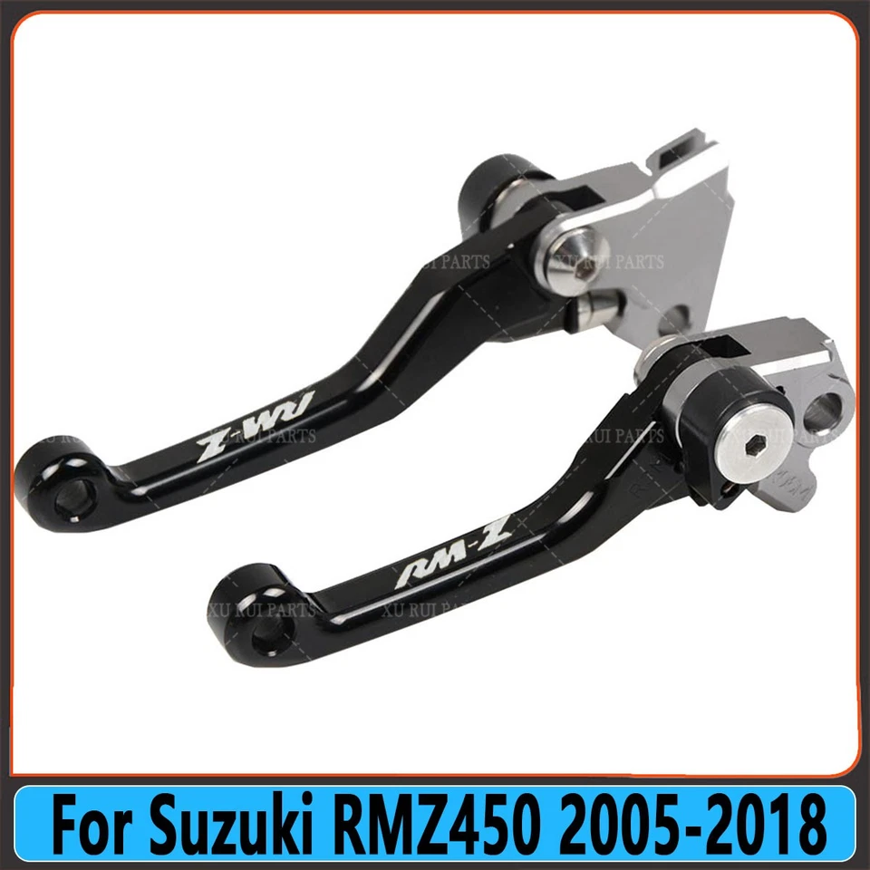 1 set For Suzuki RMZ450 2005-2018 Aluminum Motocross Pivot Brake Clutch Levers Foto 3 de 4