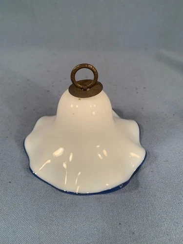 Victorian Milk Glass Ruffled BLUE Edge Oil Lamp Smoke Bell  Smokebell c1890s