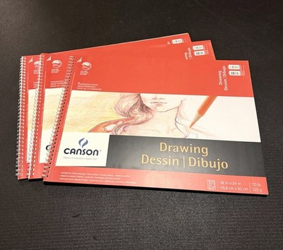 LOT OF 3 - CANSON Wire Bound Drawing Paper Pad 30-Sheet Premium 70lb Fine 18x24 