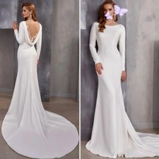 Elegant Mermaid Wedding Dresses For Brides Long Sleeves Backless Bridal Gowns