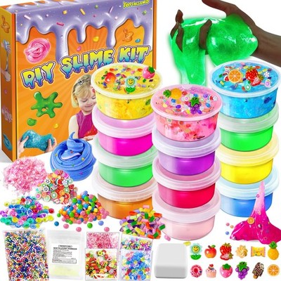 12 Cups DIY Slime Kit, Slime Making Kit for Girls, Premade Clear Slime | Glow in
