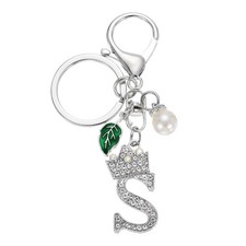 Bling Crown Initial Letter Keychain for Women Letter A-Z Key Chain Silver-S