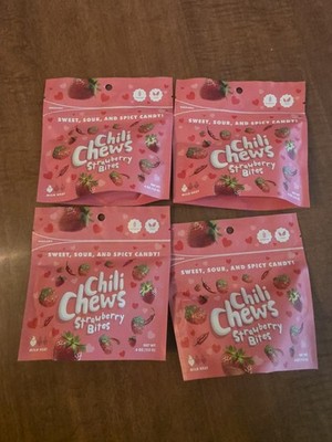 Chili Chews Strawberry Bites 4 Packs Sweet Sour & Spicy Gummy Candy Snack