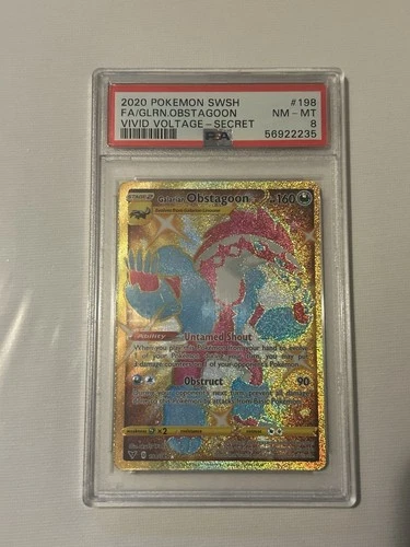 Pokémon TCG Galarian Obstagoon Vivid Voltage 198/185 Secret Hyper Rare PSA 8 NM