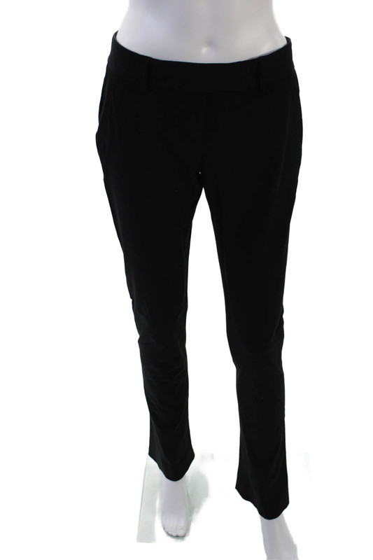 Theory Women's Hook Closure Flat Front Straight Leg Dress Pants Black Size 2