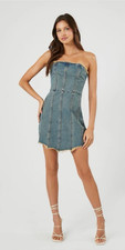Forever 21 NWT Womens Strapless Denim Frayed Bodycon Mini Dress SZ S