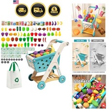 102pcs Kids Shopping Cart Trolley Play Set with Pretend Food and Accessories,...