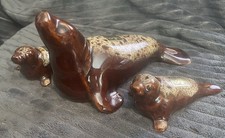 Set of three vintage Fosters Pottery ceramic seals with brown speckled glaze.