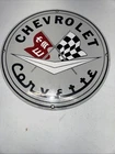 Vtg Ande Rooney Signage CHEVROLET CORVETTE Sign Man Cave Enameled Porcelain 11”