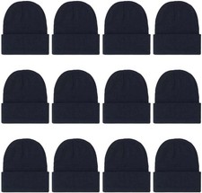 ZH 12-Pack Knitted Winter Beanie Hats for Men and Women, Warm One Size, Black