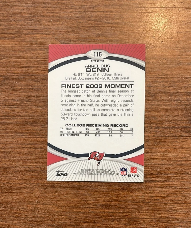 Arrelious Benn 2010 Topps Finest X Fractor Rookie #116 Illinois Buccaneers /399 - Image 2 of 2