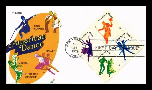 COLLECTIBLE SPECTRUM COVER FIRST DAY OF ISSUE BLOCK OF 4 AMERICAN USA DANCE