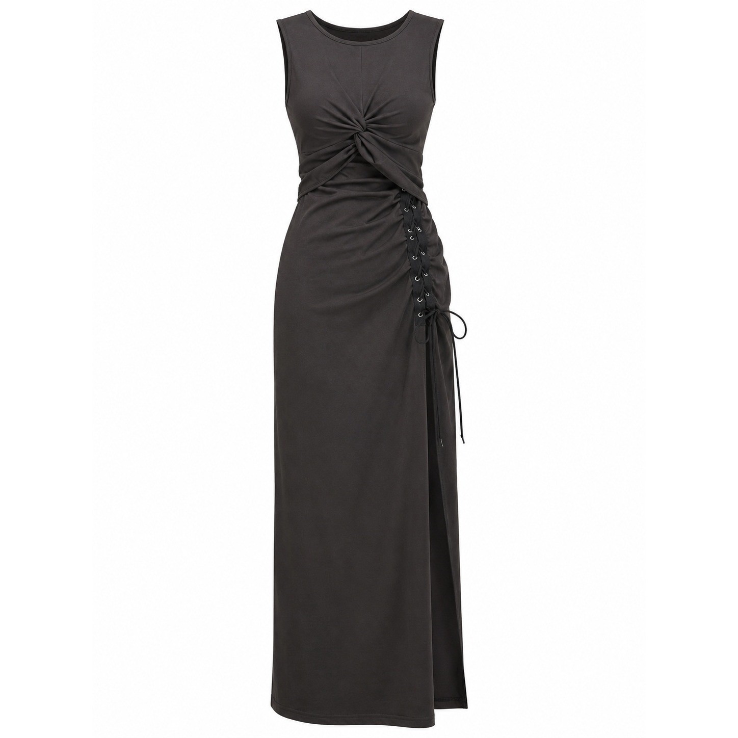 Black Twist Front Lace Up Side Cutout Slit Sleeveless Bodycon Maxi ...