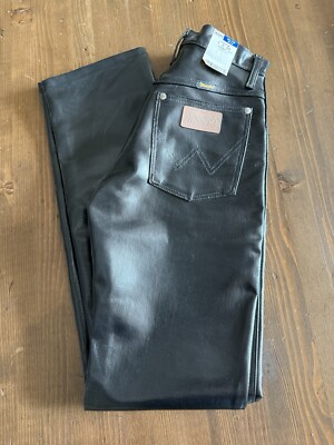 Vintage, Shiny Black Leather Cowgirl Cut Women s Wrangler Jeans 1 x 34