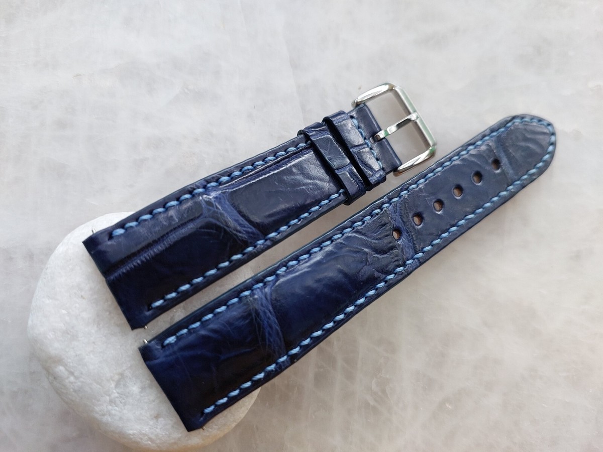 20mm/18mm Blue Alligator Crocodile Print Leather Watch Strap Band 20mm/18mm Blue Alligator Crocodile Print Leather Watch Strap Band
