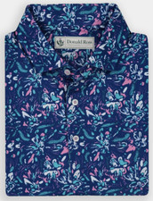 NEW Donald Ross MEDIUM Denver Abstract Floral Print Golf Polo Shirt Navy Multi